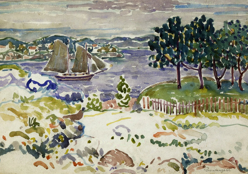 Riva con vela, Maine - Maurice Prendergast