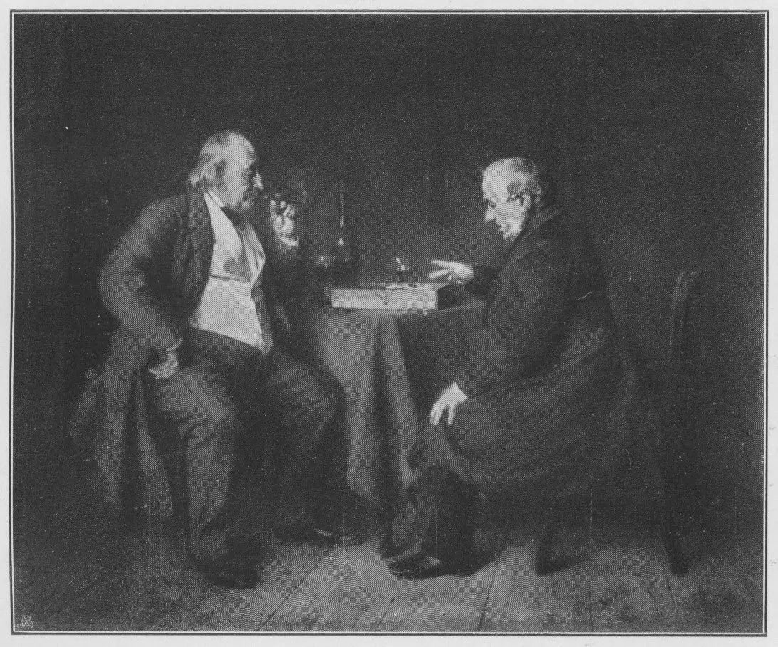 Damebrettspiel / Die Damebrettspieler (Vater und Schwiegervater des Künstlers) - Ludwig Knaus - Alpha Reproduction