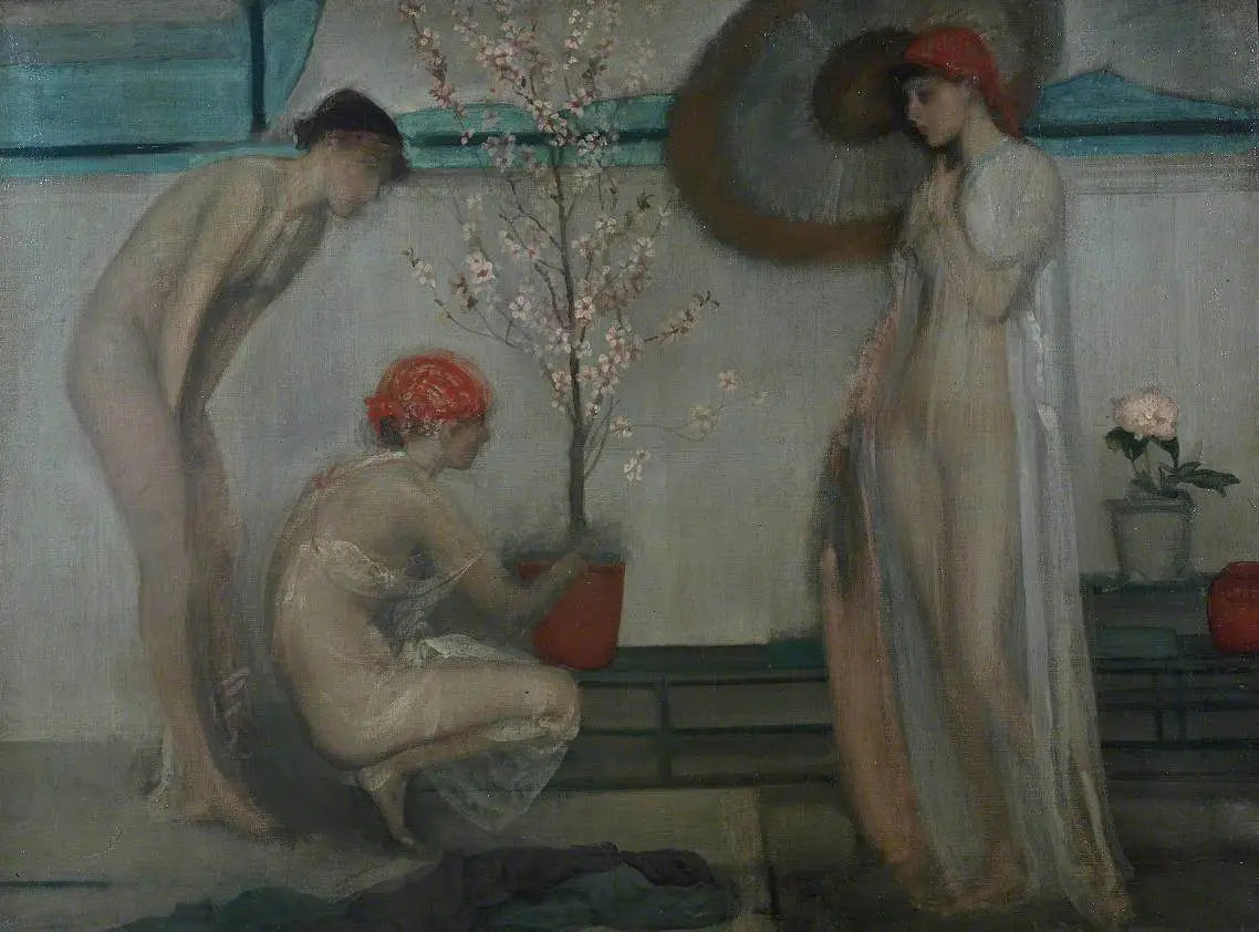 Reproduction du tableau « Trois personnages : rose et gris - James Abbott McNeill Whistler » par Alpha Reproduction en peinture à l’huile