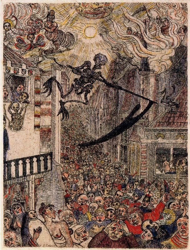 . Death Chasing the Flock of Mortals (La Mort poursuivant le troupeau des humains). 1896 - James Ensor