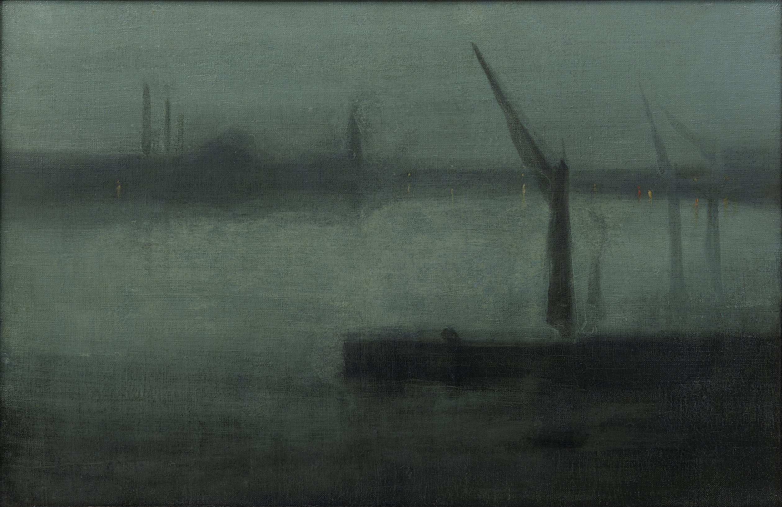 Reproduction du tableau « Nocturne : Bleu et Argent — Battersea Reach - James Abbott McNeill Whistler » par Alpha Reproduction en peinture à l’huile