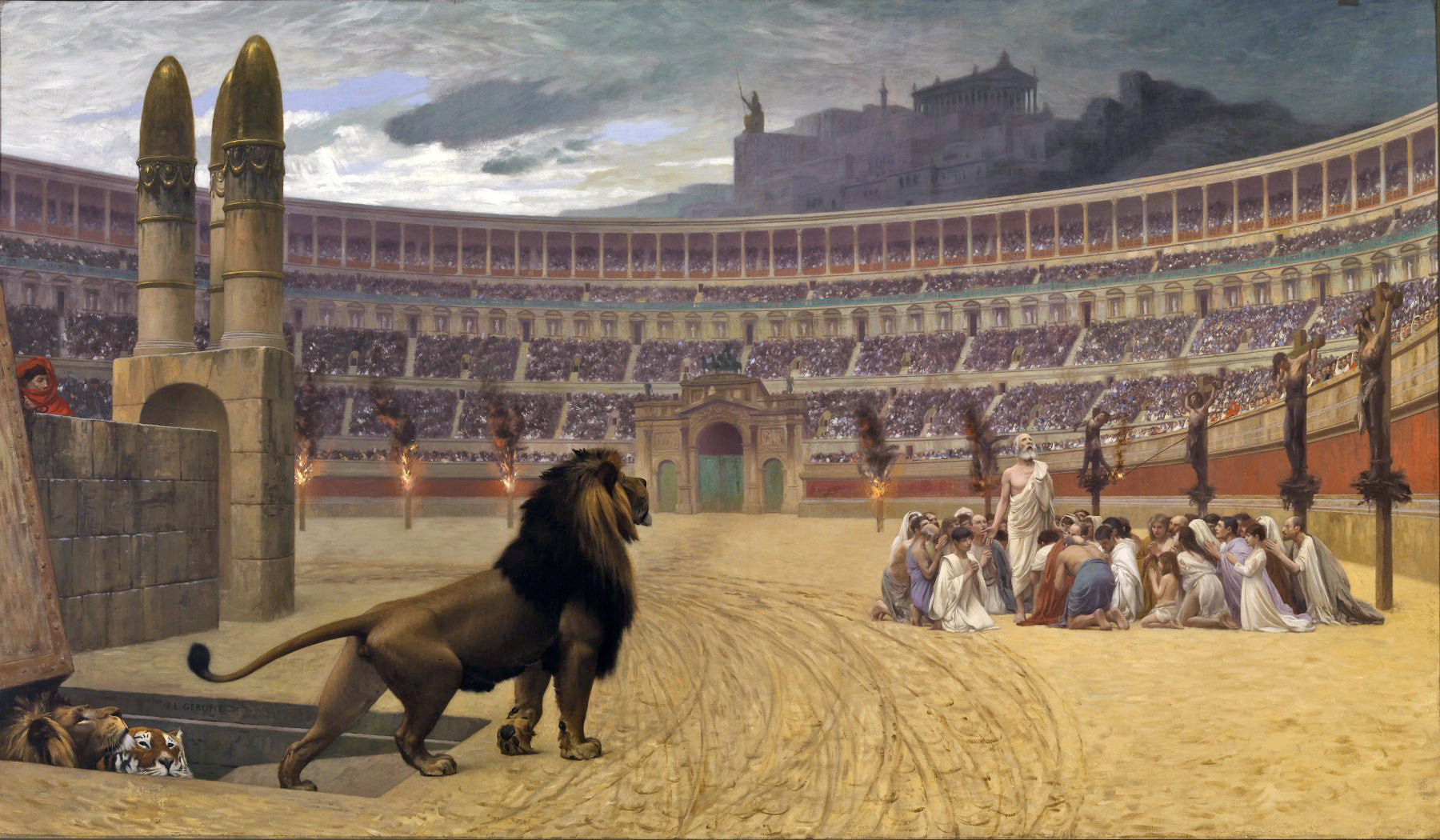 Reproduction du tableau « Dernières prières des martyrs chrétiens - Jean-Léon Gérôme » par Alpha Reproduction en peinture à l’huile