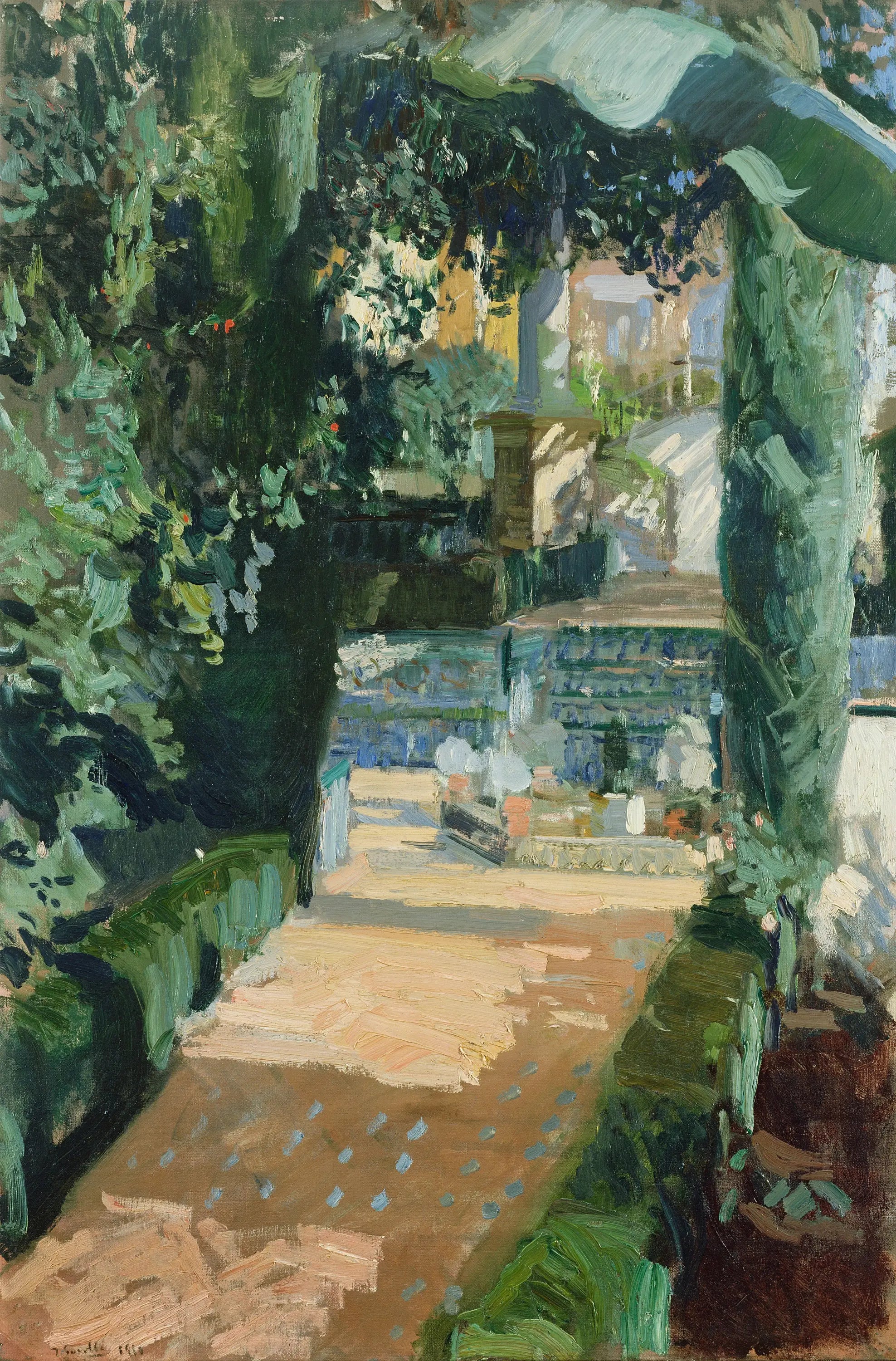 Reproduction du tableau « Cour des Danses, Alcázar, Séville - Joaquín Sorolla » par Alpha Reproduction en peinture à l’huile