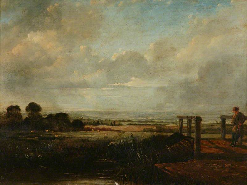 Paysage avec un pêcheur sur un pont - John Constable
