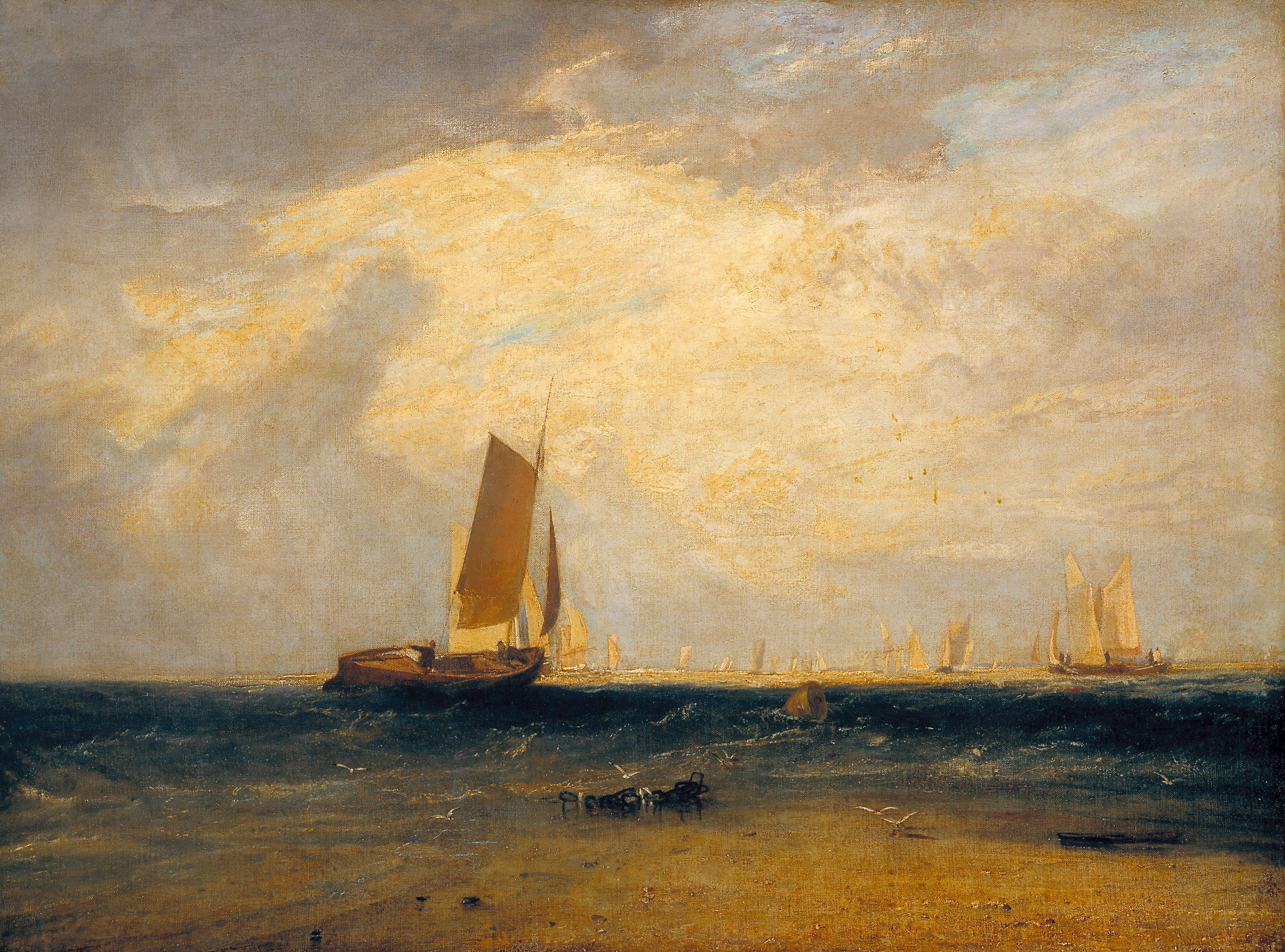 Reproduction du tableau « Fishing upon the Blythe-Sand, Tide Setting In - J. M. W. Turner » par Alpha Reproduction en peinture à l’huile