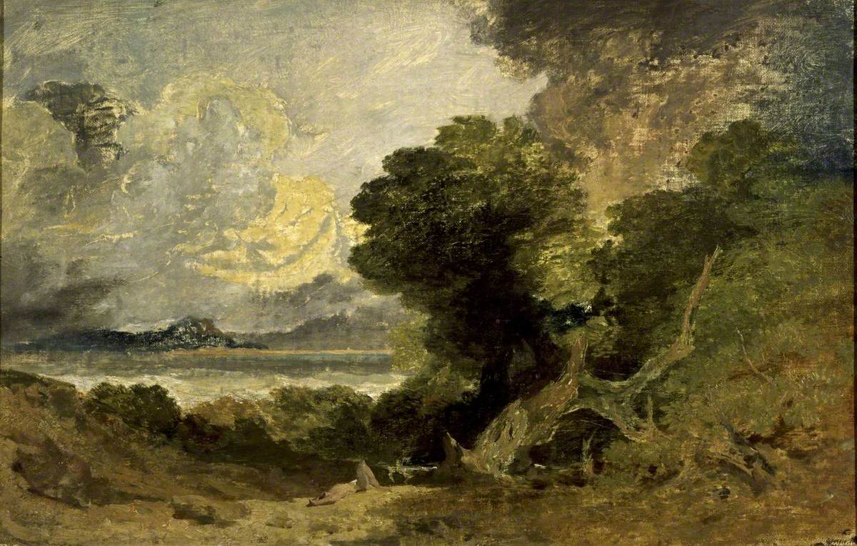 Reproduction du tableau « Landscape with Lake and Fallen Tree - J. M. W. Turner » par Alpha Reproduction en peinture à l’huile