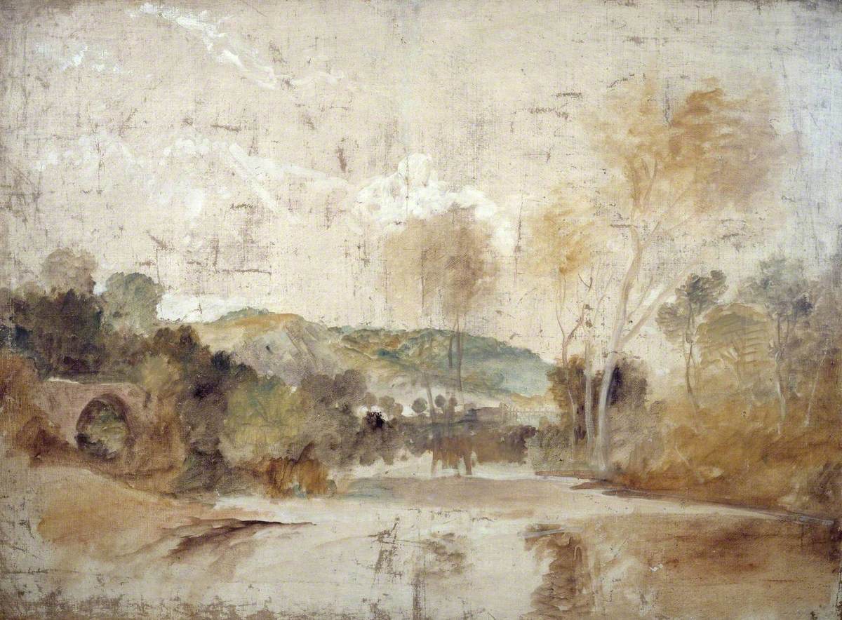 Reproduction du tableau « River Scene with Weir in Middle Distance - J. M. W. Turner » par Alpha Reproduction en peinture à l’huile