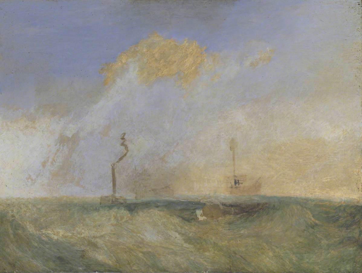 Reproduction du tableau « Steamer and Lightship; a study for ‘The Fighting Temeraire’ - J. M. W. Turner » par Alpha Reproduction en peinture à l’huile