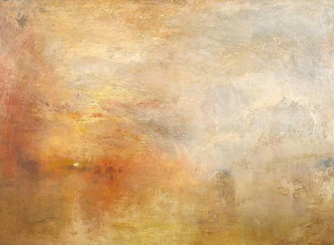 Reproduction du tableau « Coucher de soleil sur un lac - J. M. W. Turner » par Alpha Reproduction en peinture à l’huile