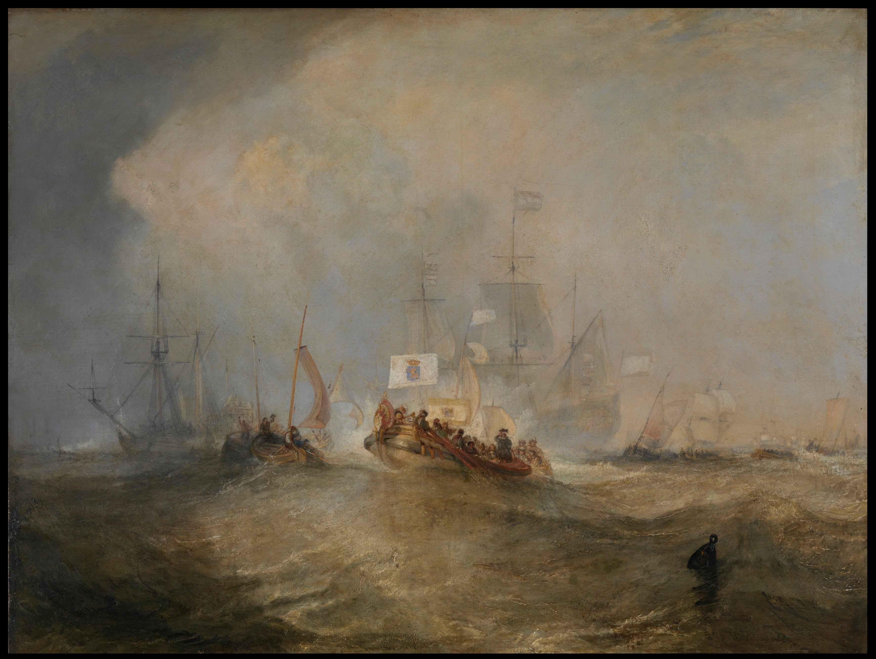 Reproduction du tableau « The Prince of Orange, William III, Embarked from Holland, and Landed at Torbay, November 4th, 1688, after a Stormy Passage - J. M. W. Turner » par Alpha Reproduction en peinture à l’huile