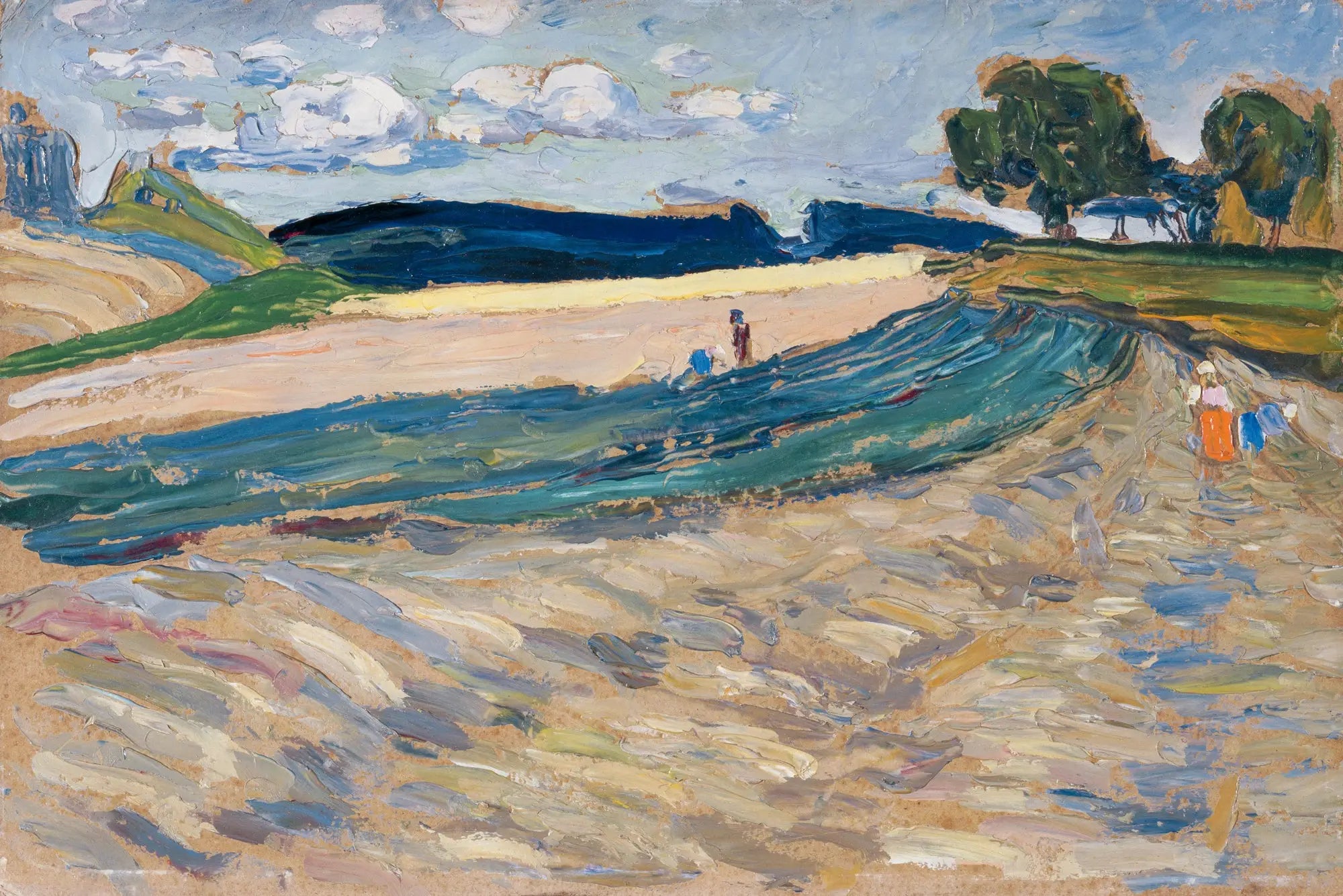 Reproduction du tableau « Paysage avec champ jaune - Vassily Kandinsky » par Alpha Reproduction en peinture à l’huile