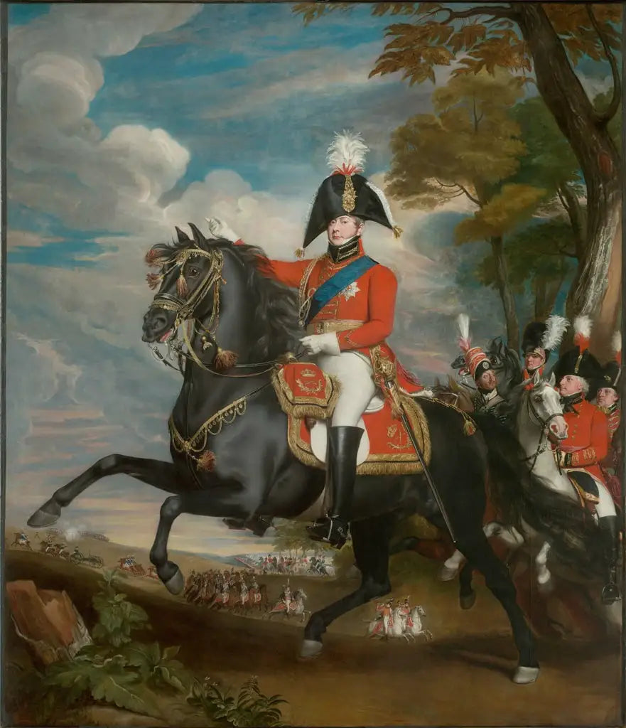 Portrait de S.A.R. le prince de Galles lors d’une revue en présence de Lord Heathfield du général Turner du colonel