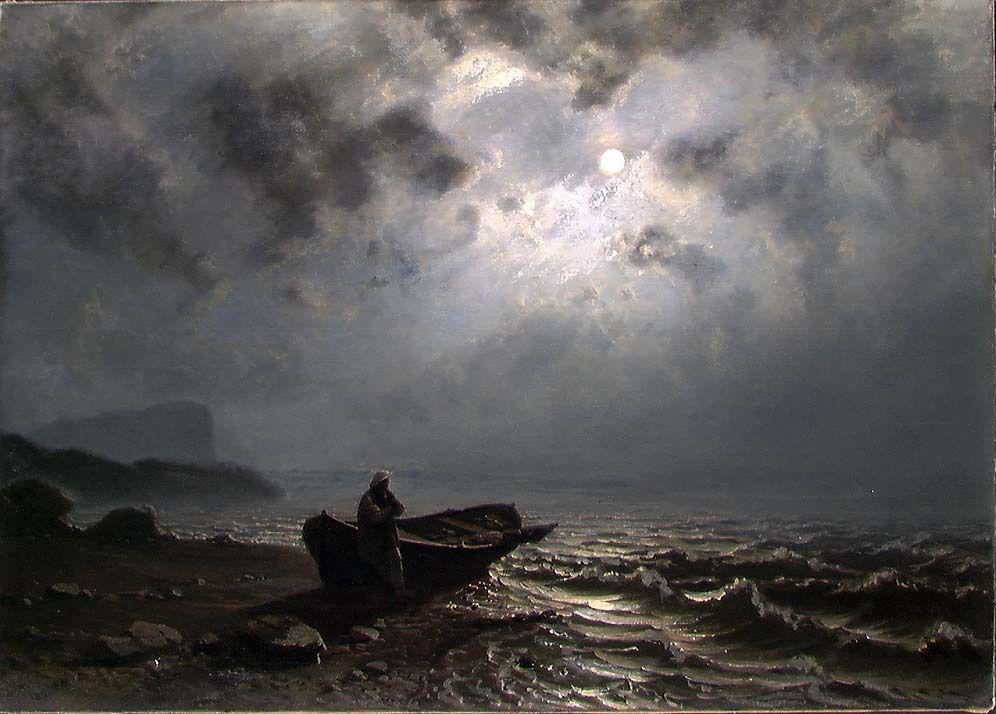 Clair de lune sur la côte norvégienne, Knut Andresen Baade, 1876, peinture à l’huile