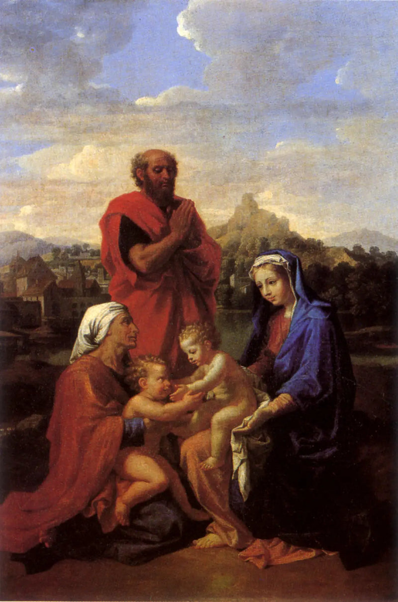 La Sacra Famiglia con san Giovanni, santa Elisabetta e san Giuseppe in preghiera - Nicolas Poussin