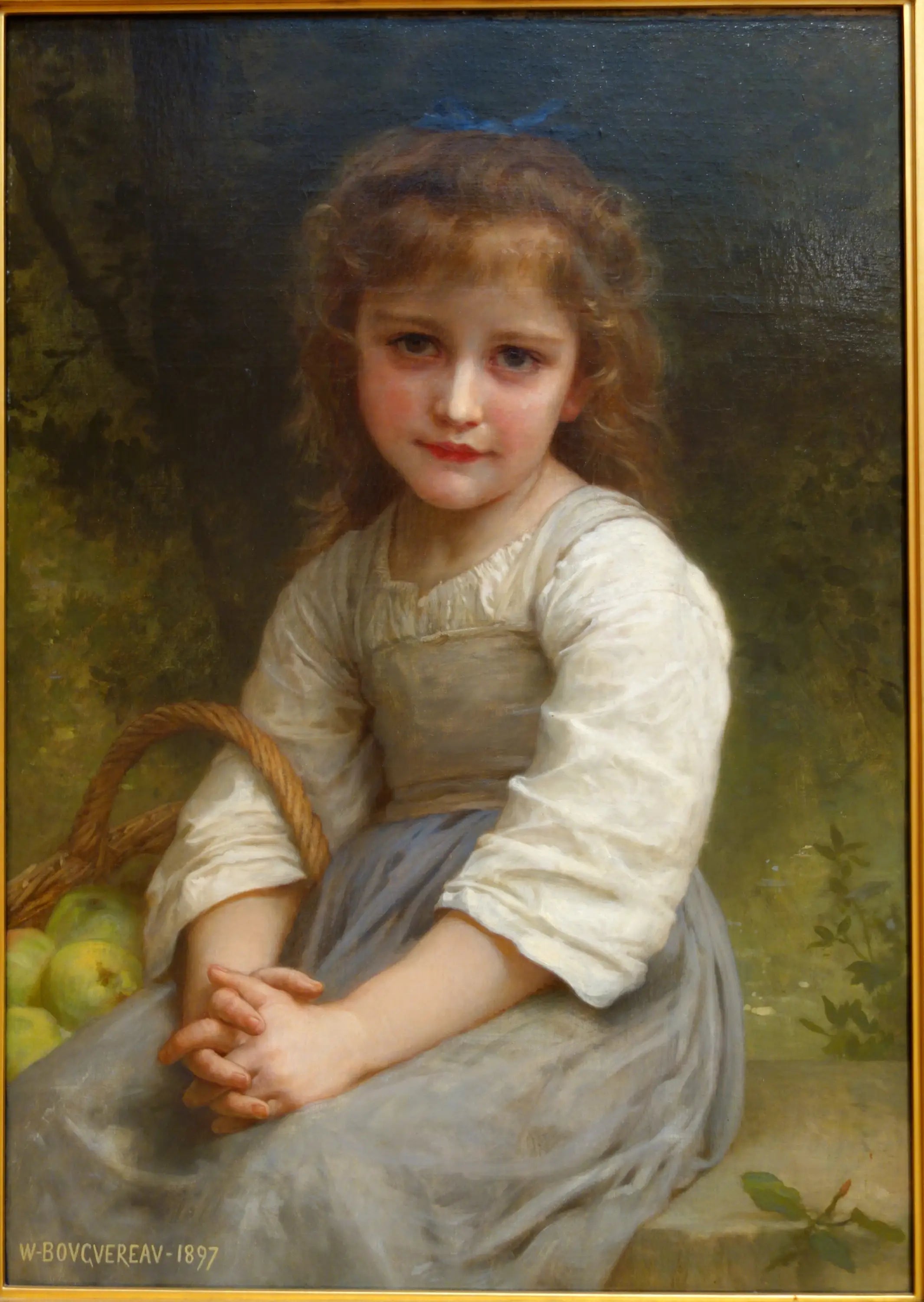 Reproduction du tableau « Petite fille avec un panier de pommes - Bouguereau » par Alpha Reproduction en peinture à l’huile