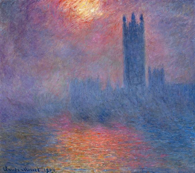 🌫️ Londra, il Parlamento, squarcio di sole nella nebbia – Claude Monet (1904)