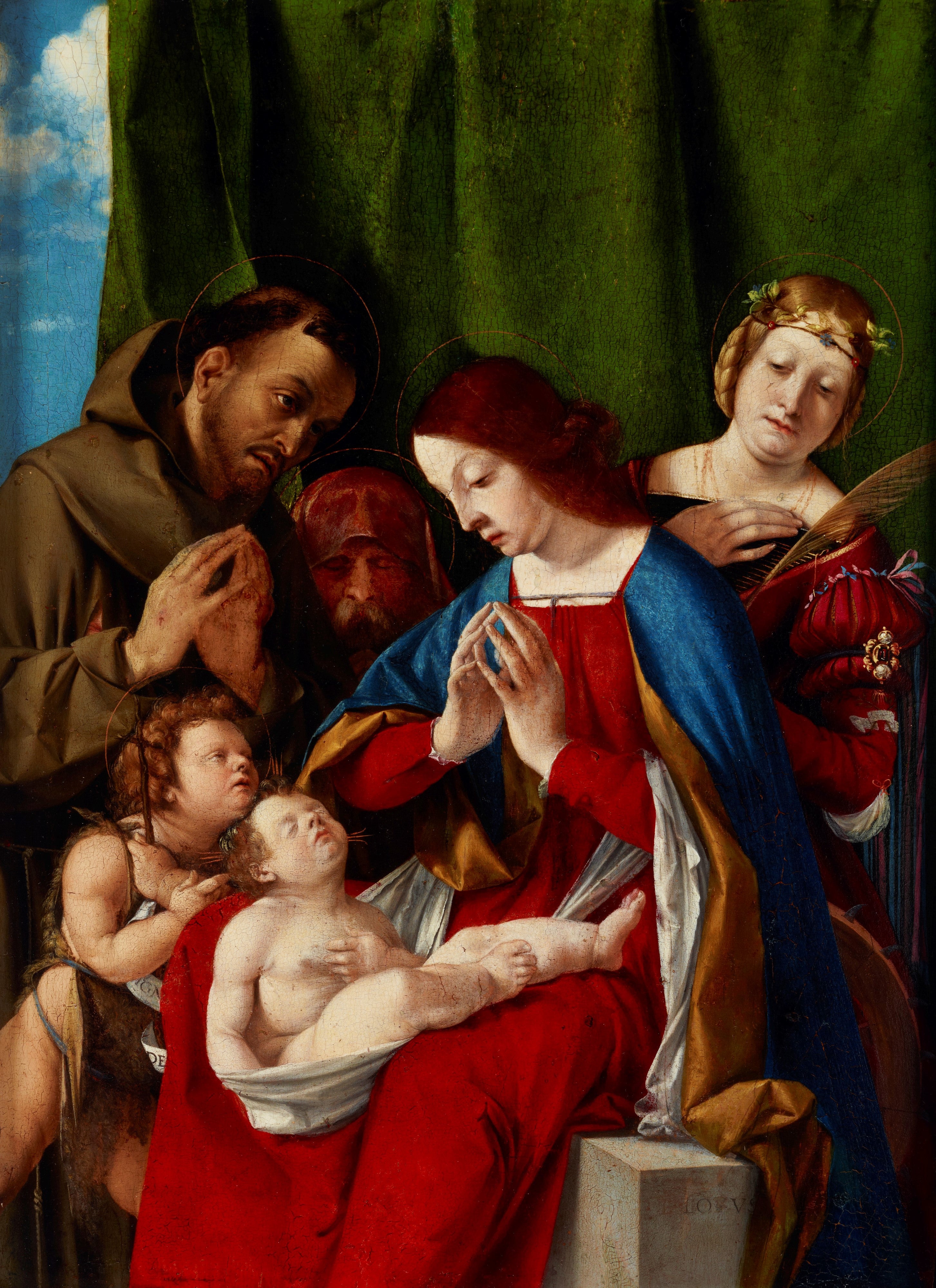 La Vierge à l’Enfant avec les saints Jean-Baptiste François d’Assise Joseph (?) et Catherine d’Alexandrie - Lorenzo