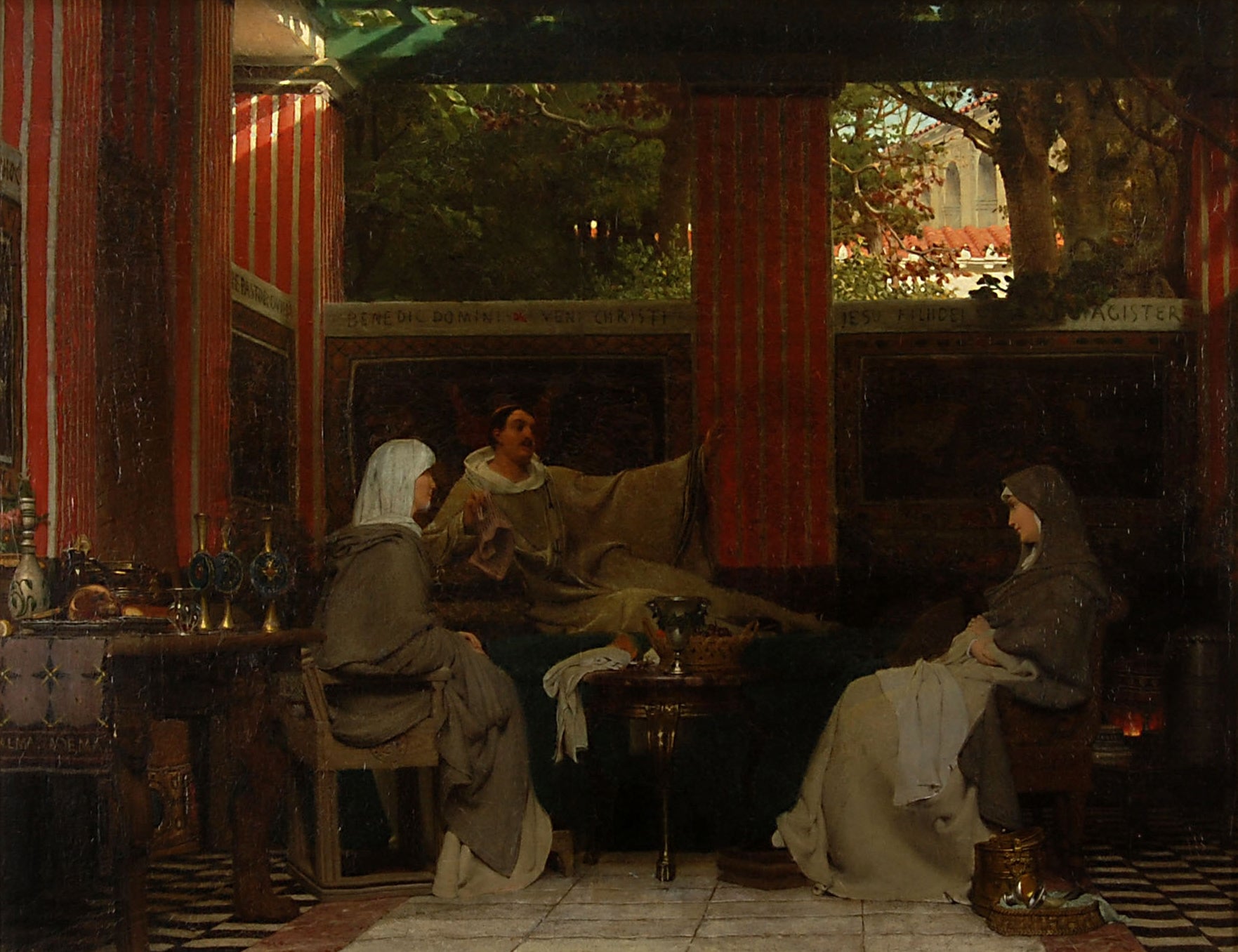 Venantius Fortunatus récite ses vers à Radagonda VI et à l’abbesse du monastère de Poitier - Lawrence Alma-Tadema