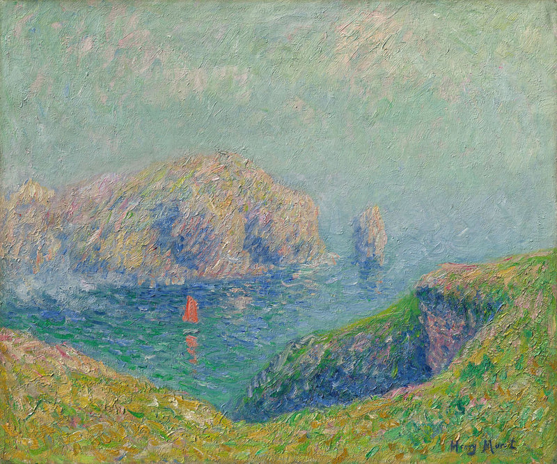 Vista della baia con una barca a vela - Henry Moret