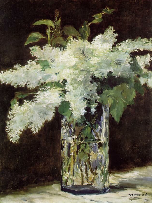 Reproduction du tableau « Lilas blancs dans un vase en verre - Édouard Manet » par Alpha Reproduction en peinture à l’huile