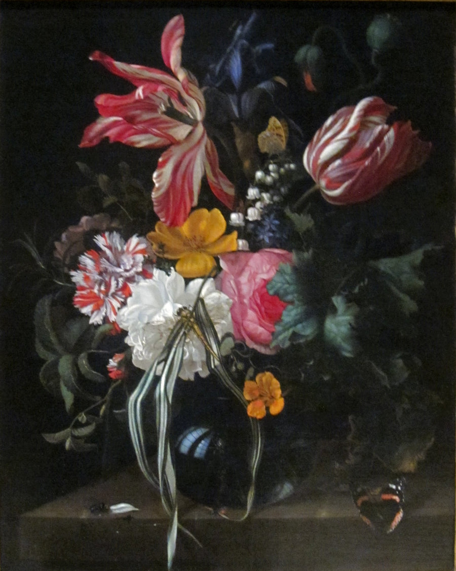 Vase de tulipes, rose et autres fleurs avec insectes – Maria van Oosterwijck