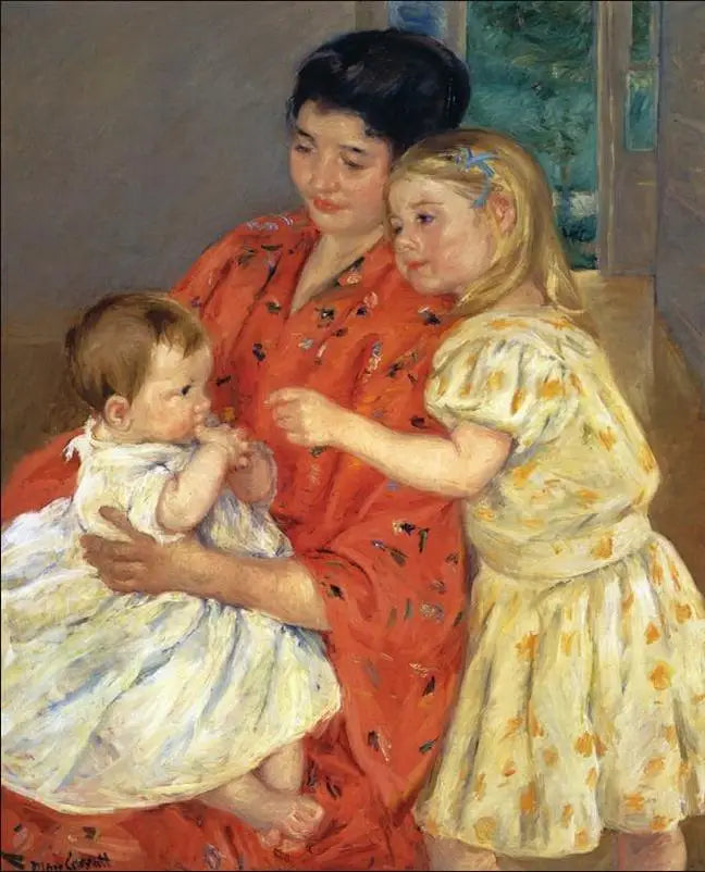 Reproduction du tableau « Mère et deux enfants - 1901 - Mary Cassatt » par Alpha Reproduction en peinture à l’huile