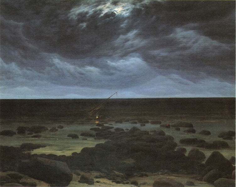 Reproduction du tableau « Rivage avec bateau échoué au clair de lune - Caspar David Friedrich » par Alpha Reproduction en peinture à l’huile