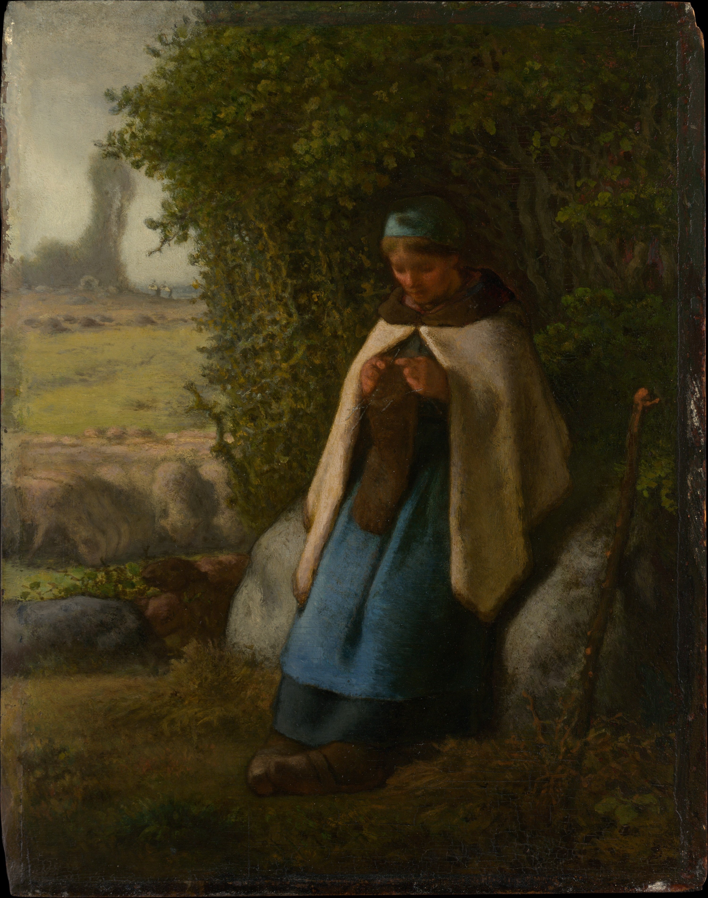 Bergère assise sur un rocher - Jean-François Millet