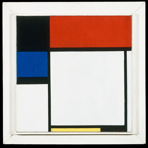 Reproduction du tableau « Fox Trot B, avec noir, rouge, bleu et jaune - Piet Mondrian » par Alpha Reproduction en peinture à l’huile