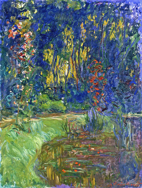 🌸 Angolo di giardino a Giverny, con malvarosa e stagno con ninfee