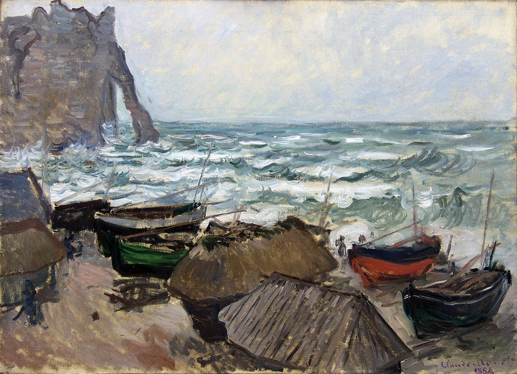 🎨 La Scogliera di Étretat e le Barche – Claude Monet, 1885