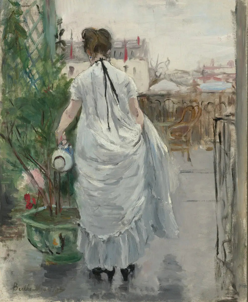 Reproduction du tableau « Jeune Femme arrosant un arbuste - Berthe Morisot » par Alpha Reproduction en peinture à l’huile