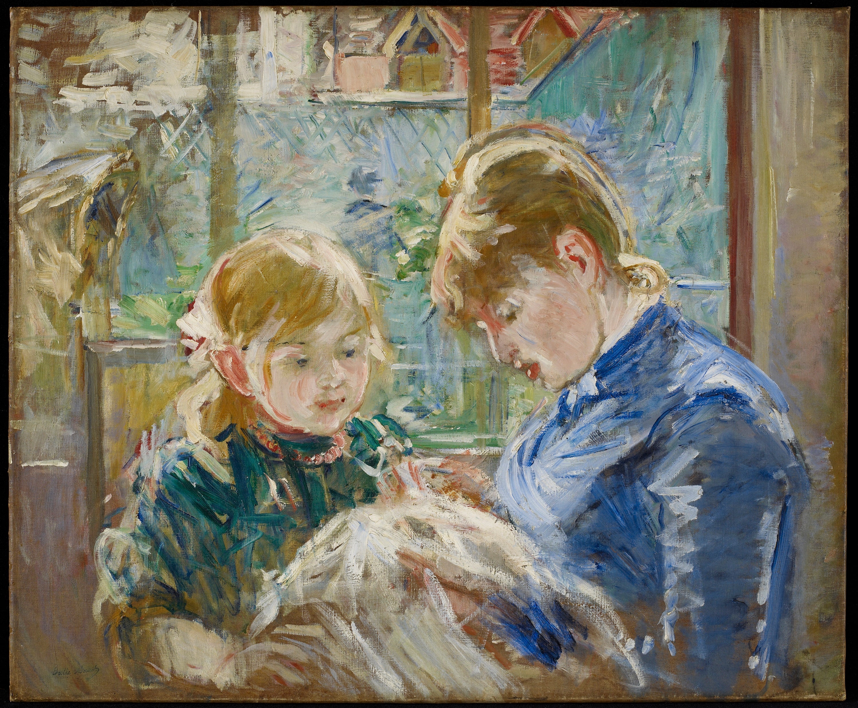 Reproduction du tableau « La fille de l'artiste, Julie, avec sa nounou - Berthe Morisot » par Alpha Reproduction en peinture à l’huile