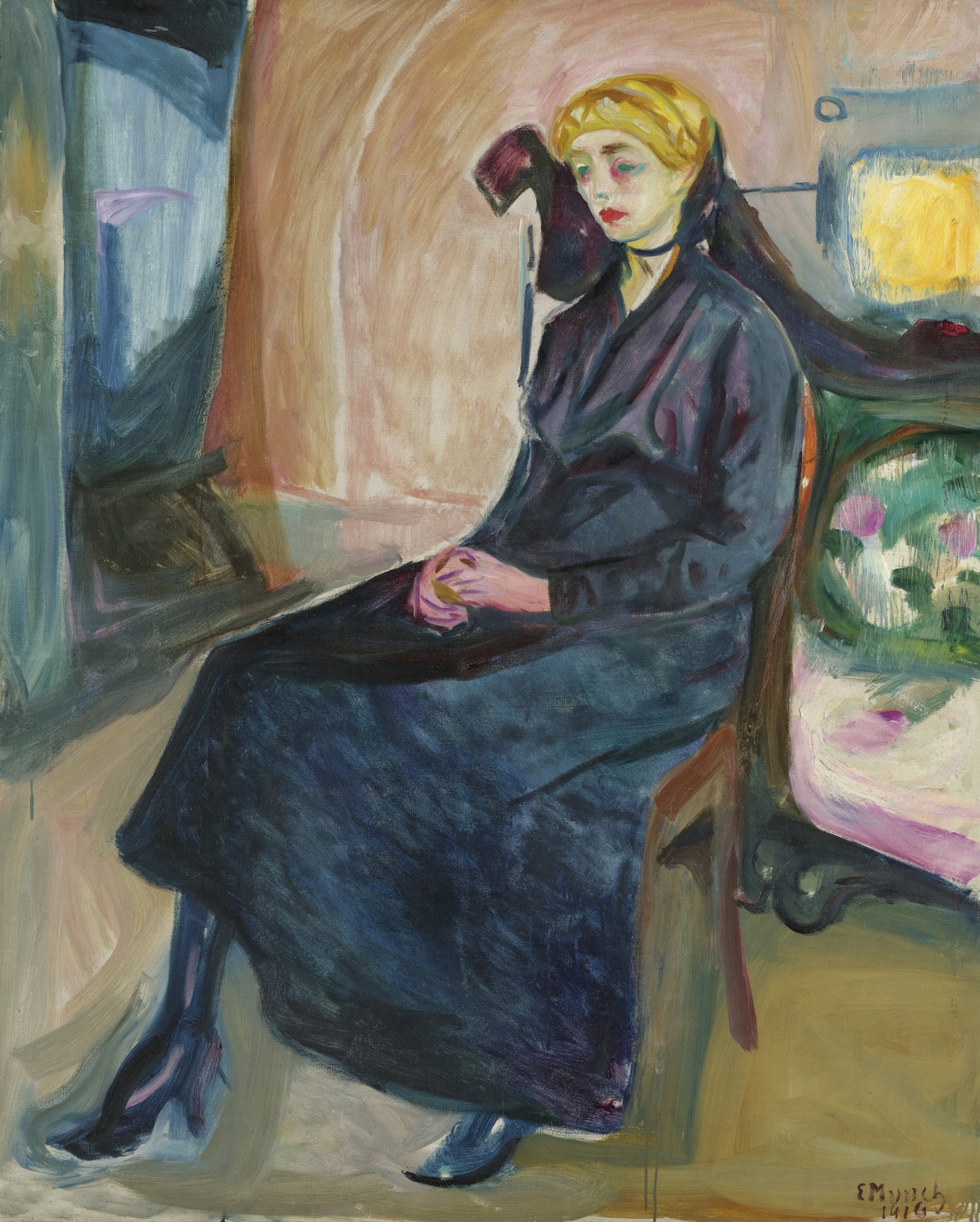 Reproduction du tableau « Jeune Femme assise - Edvard Munch » par Alpha Reproduction en peinture à l’huile