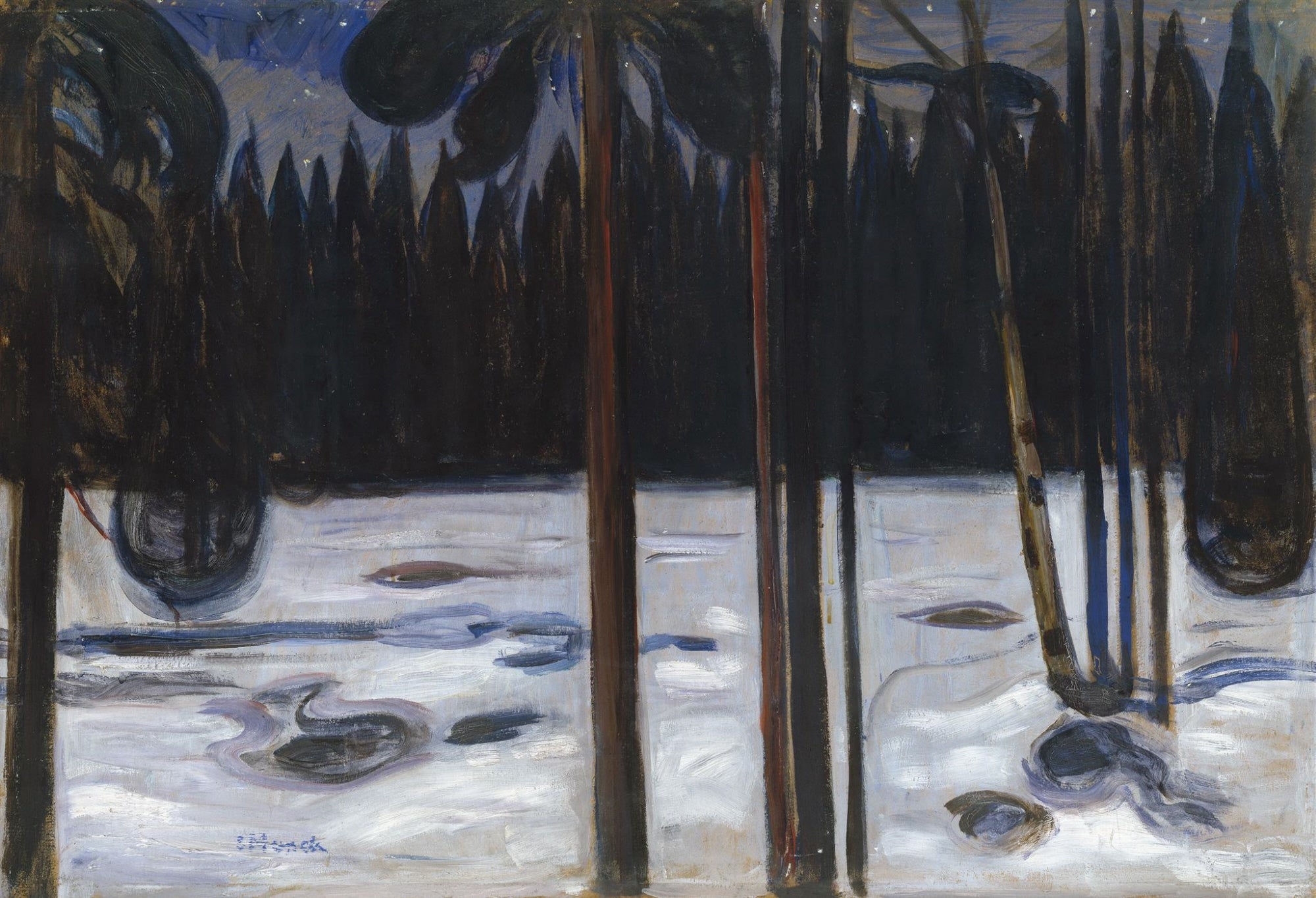Reproduction du tableau « forêt d'hiver - Edvard Munch » par Alpha Reproduction en peinture à l’huile