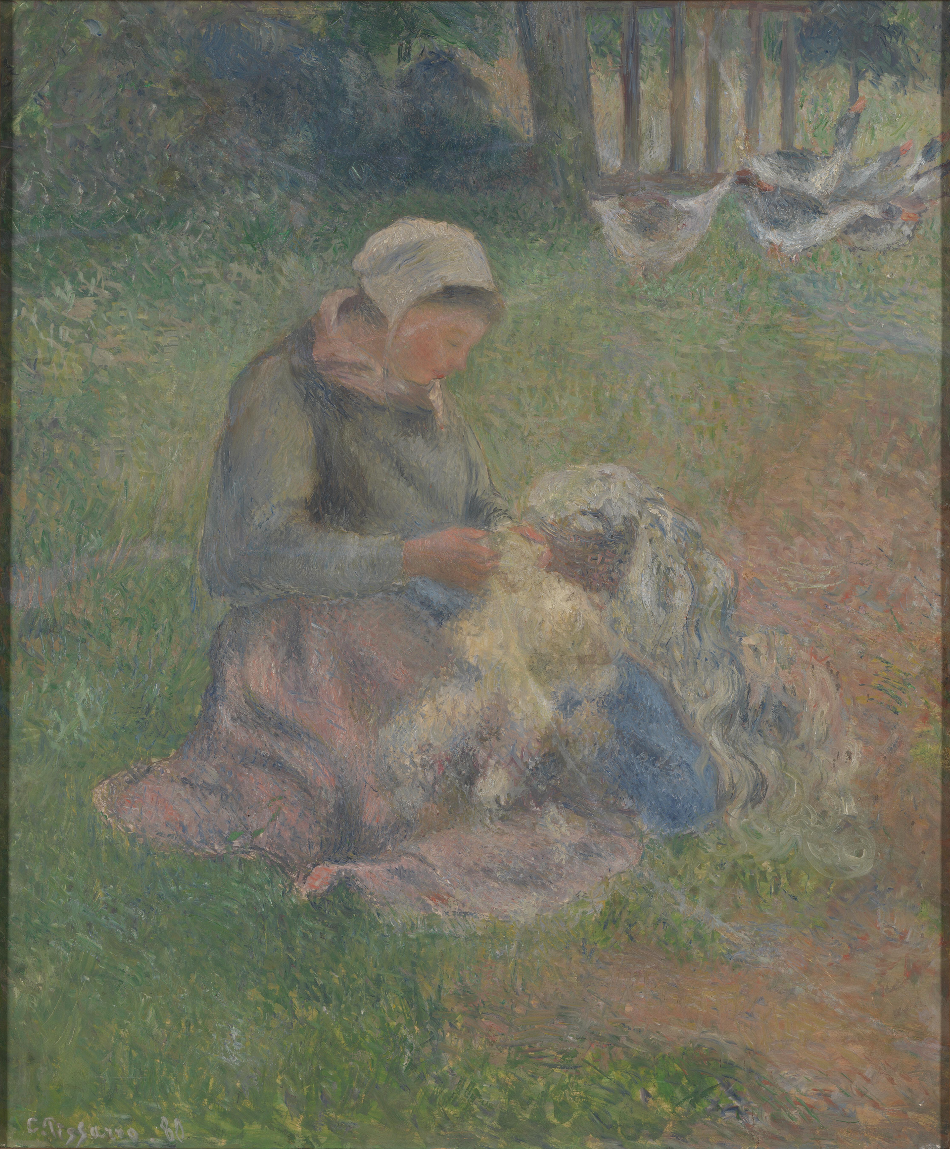 Reproduction du tableau « Cardeuse de laine - Camille Pissarro » par Alpha Reproduction en peinture à l’huile