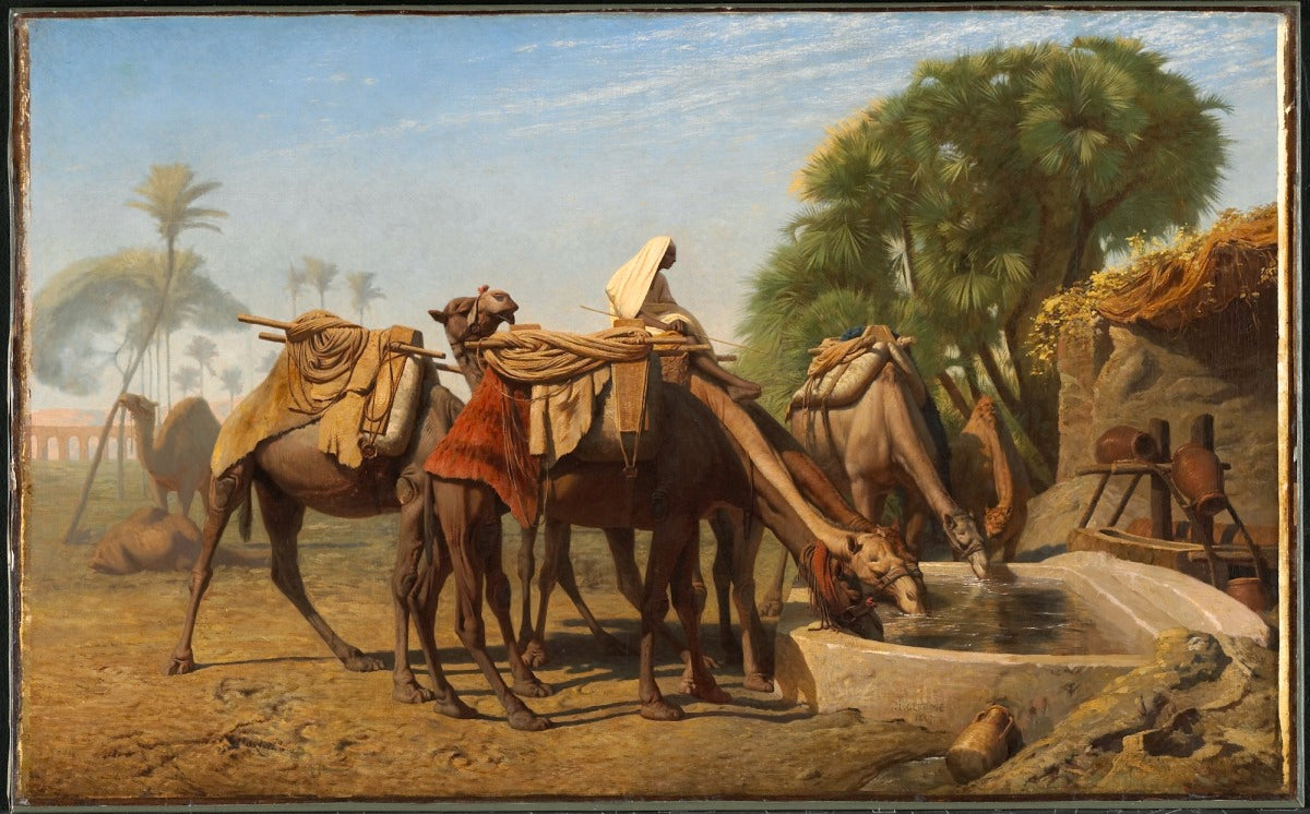Reproduction du tableau « Chameaux à l'abreuvoir - Jean-Léon Gérôme » par Alpha Reproduction en peinture à l’huile