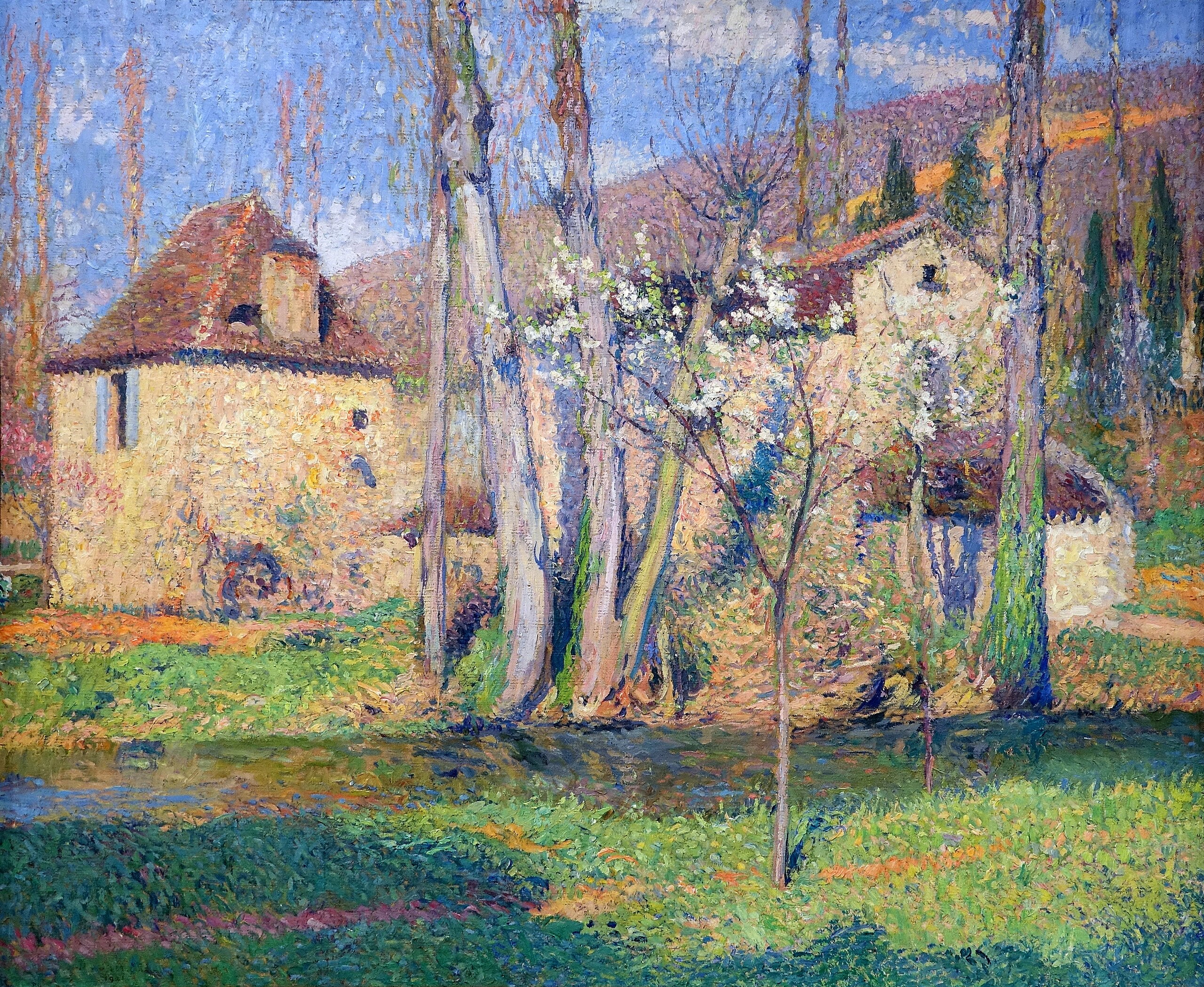 Cottage con il tetto di paglia in primavera - Henri-Jean Guillaume Martin