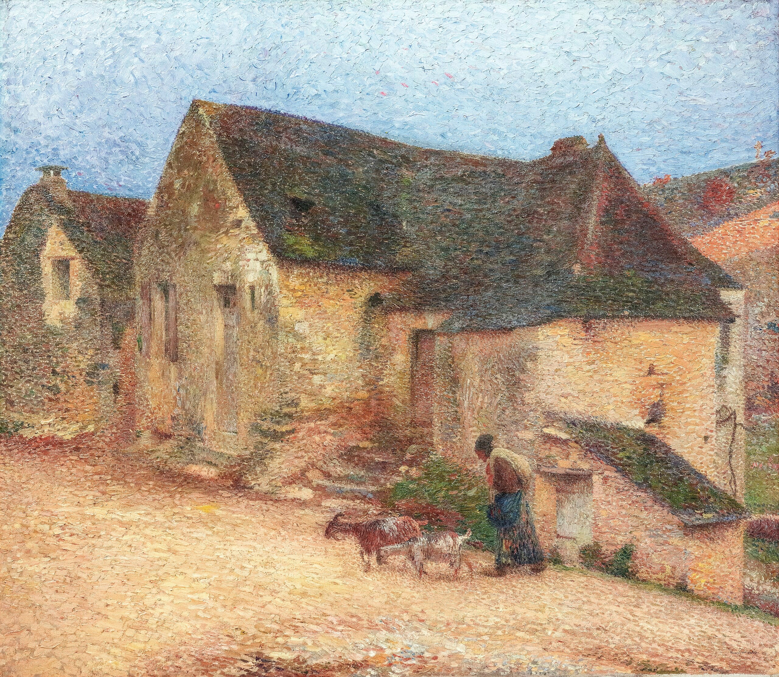 Pastore di capre davanti a una vecchia casa a Labastide - Henri-Jean Guillaume Martin