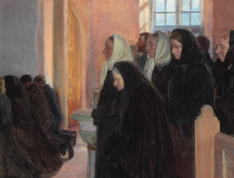 Comunione nella chiesa di Skagen. La luce del sole filtra attraverso le vetrate. - Anna Ancher