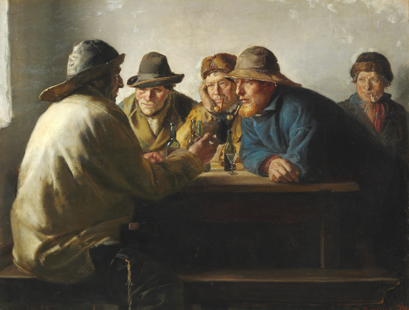 Pescatori seduti attorno a un tavolo a bere - Michael Peter Ancher