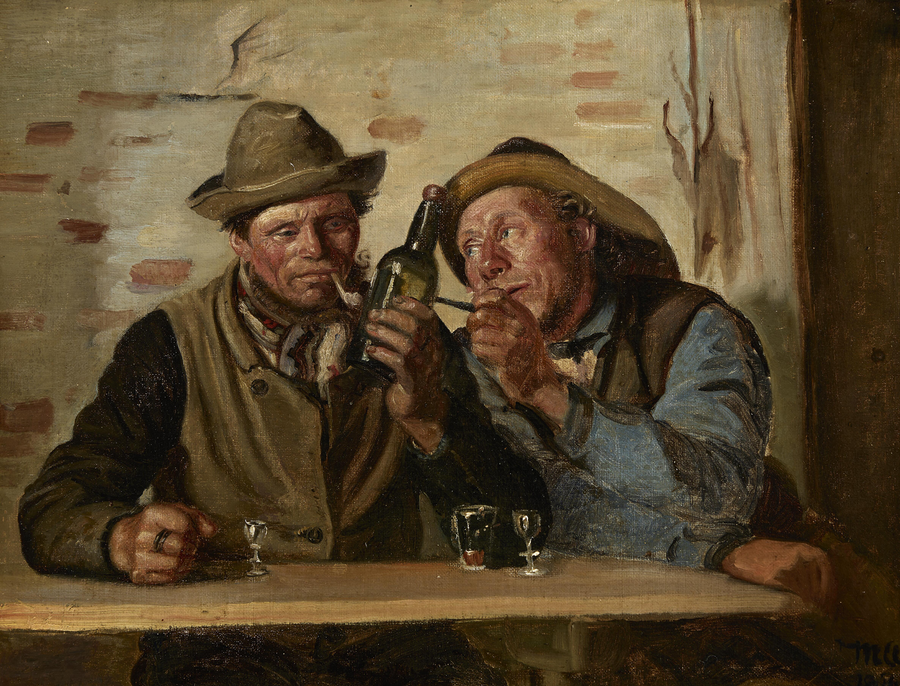 Due pescatori di Skagen si godono una sigaretta e un drink alla locanda. - Michael Peter Ancher