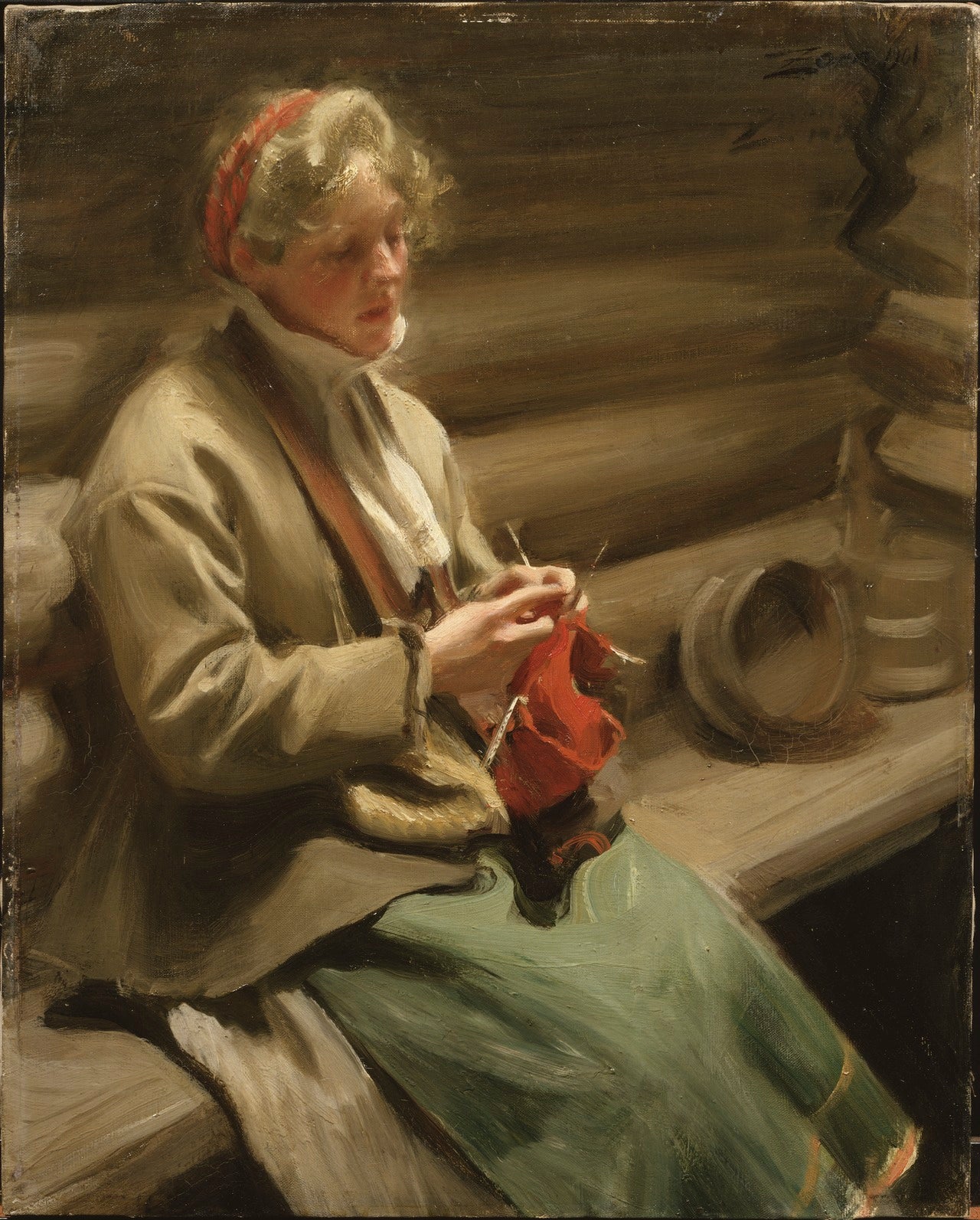 Fille dalécarlienne tricotant. Margit au chou - Anders Zorn