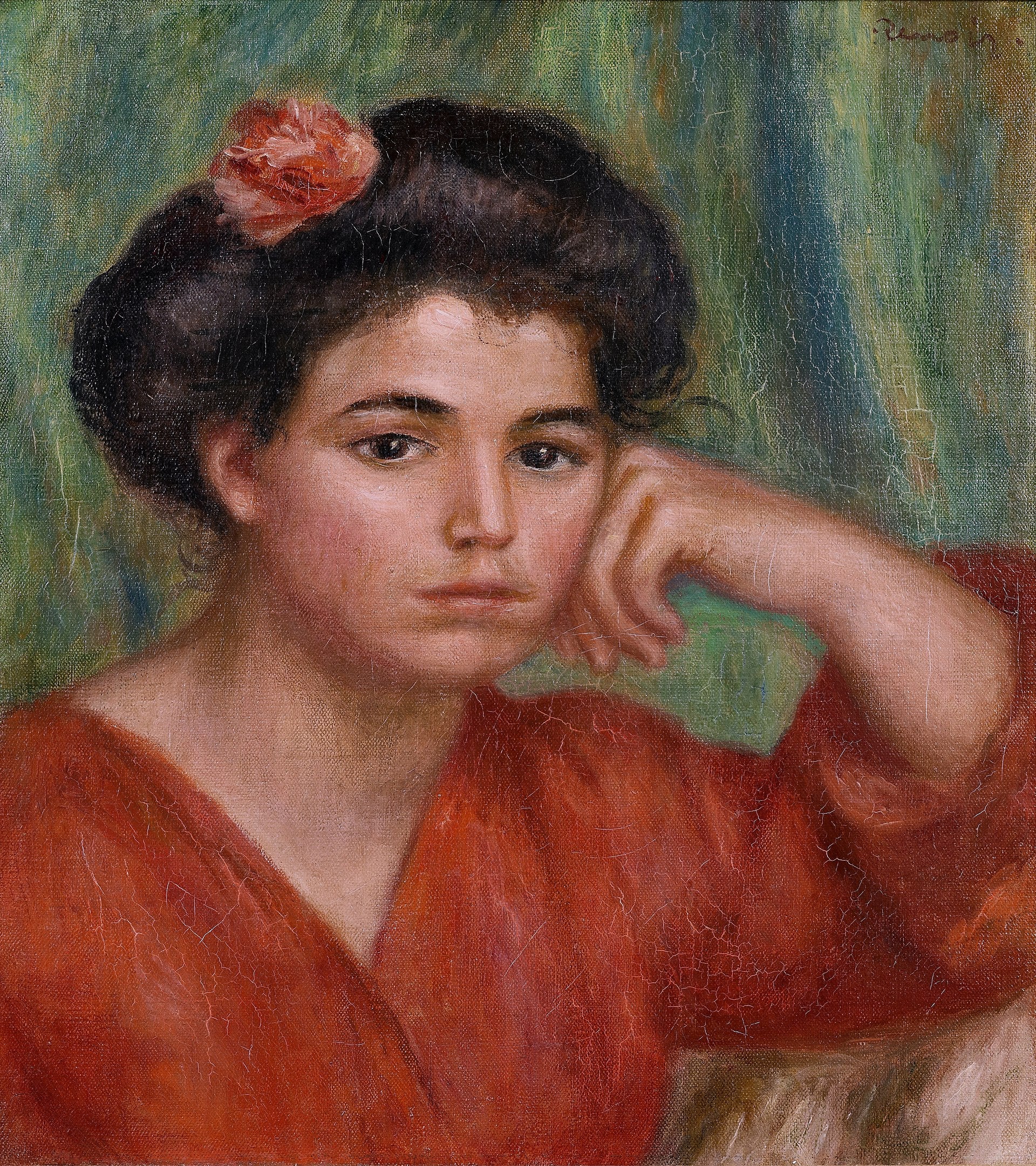 Reproduction du tableau « Jeune fille à la rose - Pierre-Auguste Renoir » par Alpha Reproduction en peinture à l’huile