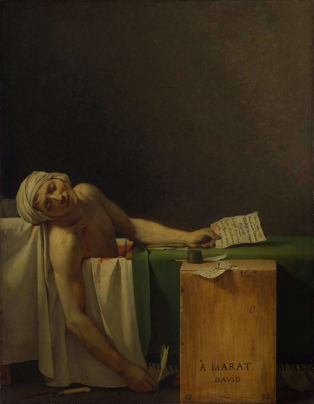 Reproduction du tableau « La Mort de Marat - Jacques-Louis David » par Alpha Reproduction en peinture à l’huile
