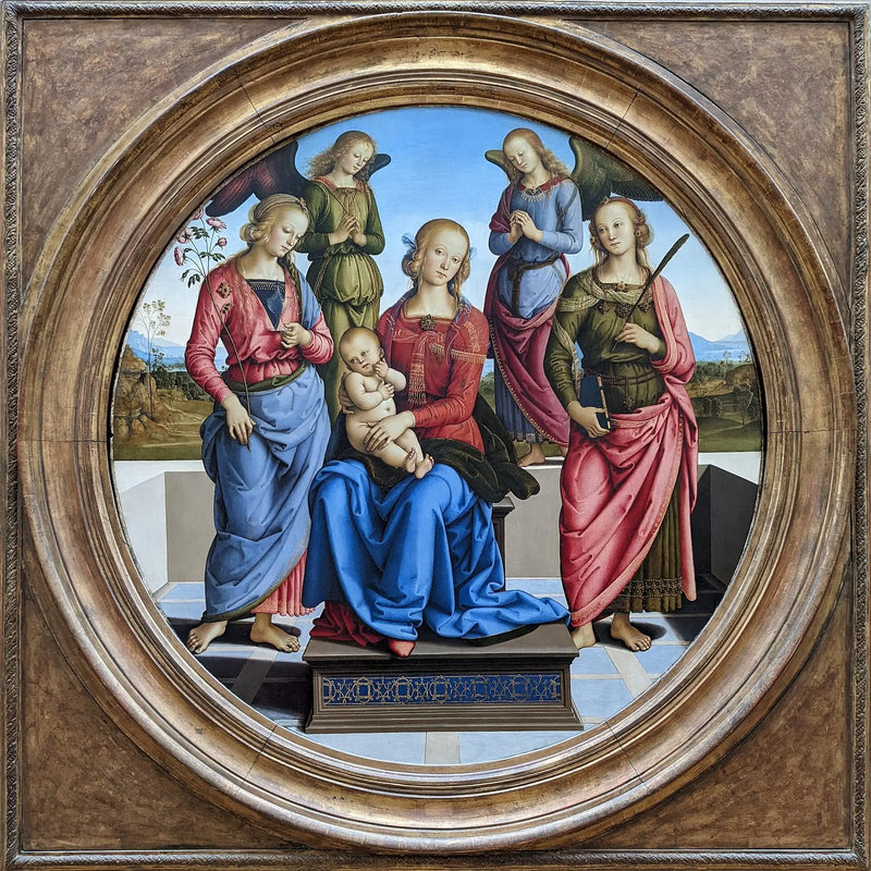 La Vergine e il Bambino circondati da due angeli, santa Rosa e santa Caterina - Pietro Perugino