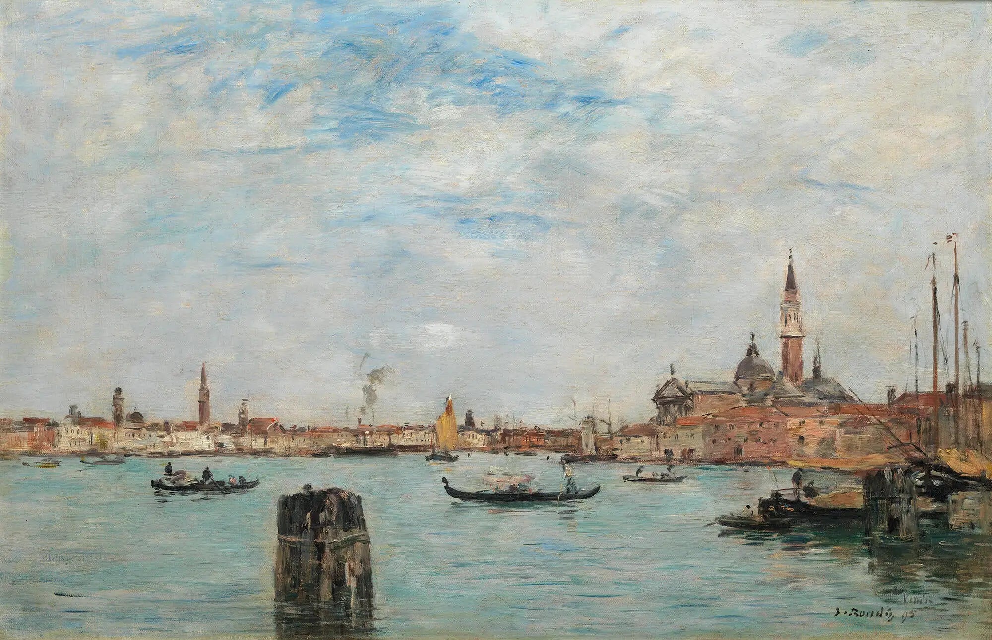 Reproduction du tableau « Le canal de la Giudecca et San Giorgio Maggiore, Venise - Eugène Boudin » par Alpha Reproduction en peinture à l’huile