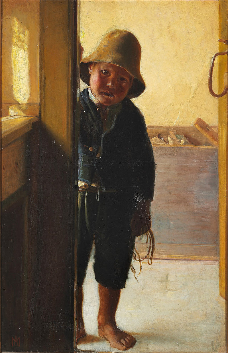 Il figlio di un pescatore guarda attraverso una porta. - Michael Peter Ancher