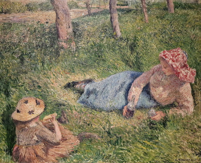 La merenda, bambino e giovane contadina in riposo - Camille Pissarro