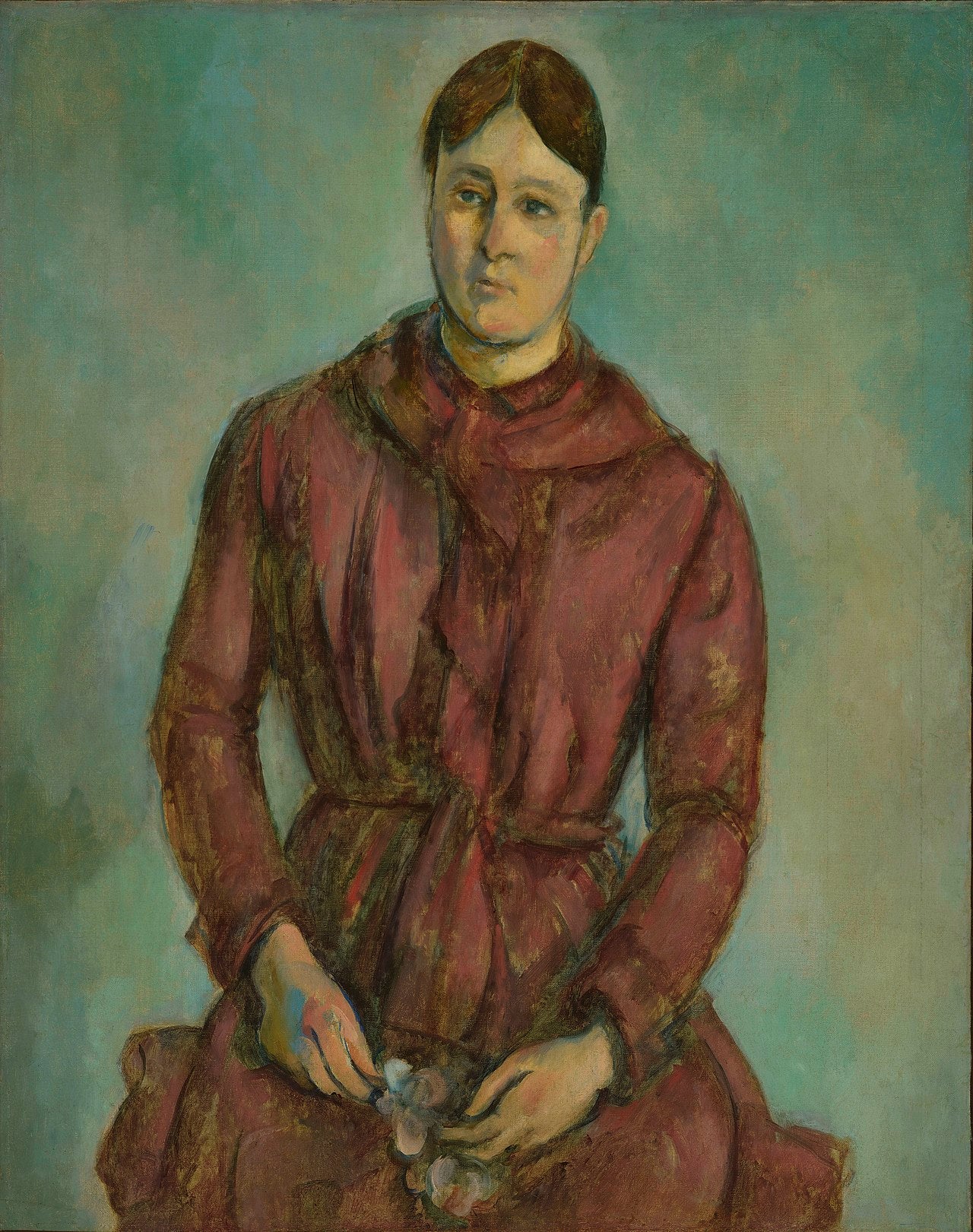 Reproduction du tableau « Madame Cézanne en robe rouge - Paul Cézanne » par Alpha Reproduction en peinture à l’huile